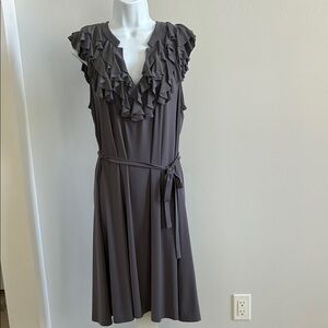 Kenneth Cole NY Ruffle V-Neck Sleeveless Midi Dress- M